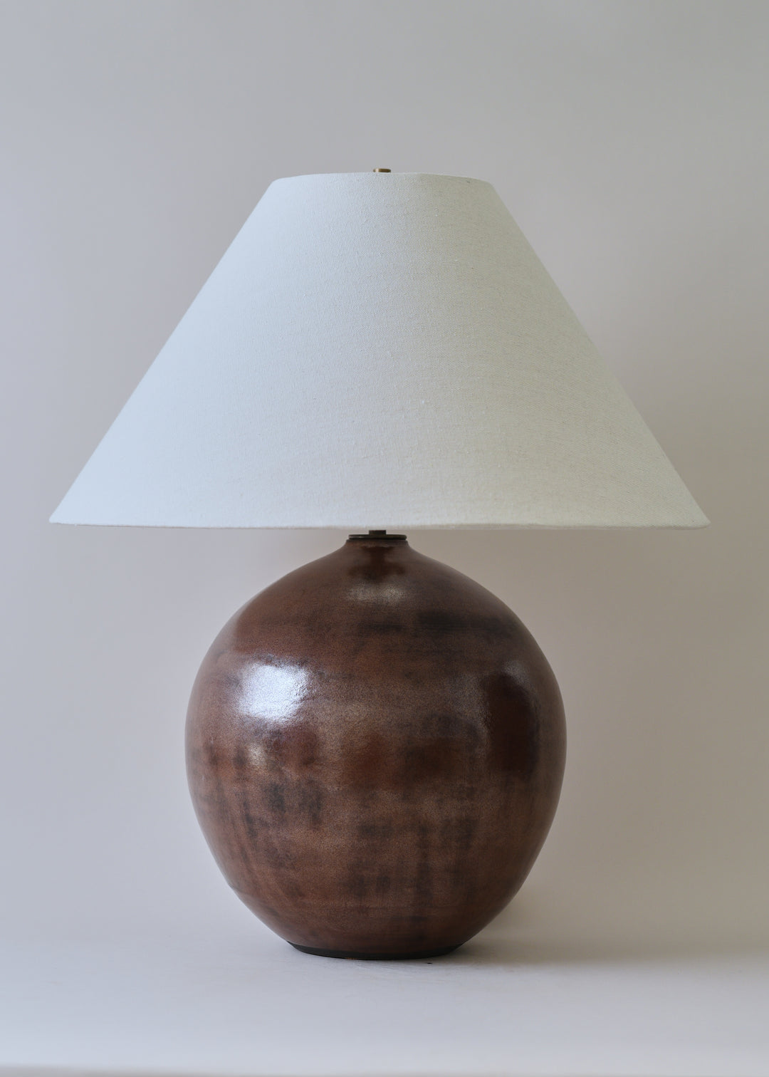 Large Orb Lamp in Rust with Empire Shade - Victoria Morris Pottery