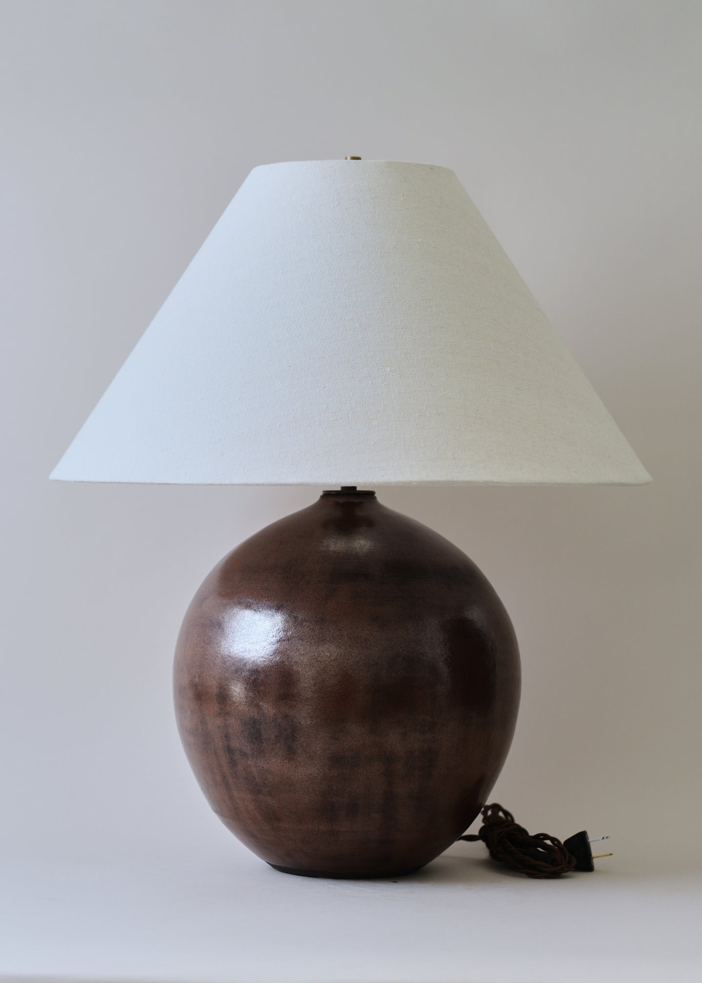 Large Orb Lamp in Rust with Empire Shade - Victoria Morris Pottery
