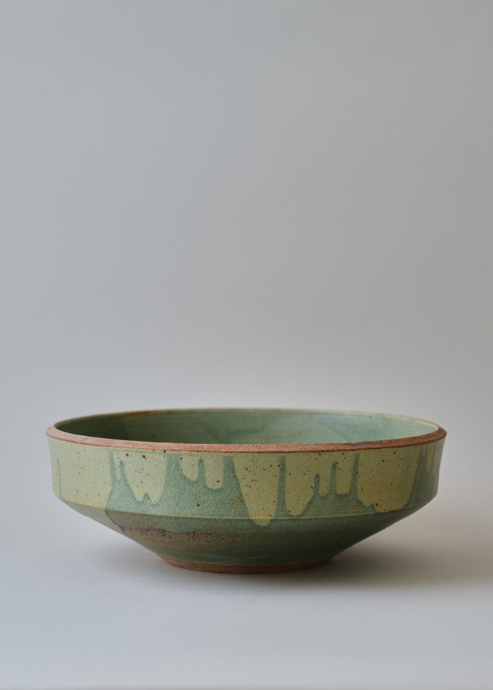Extra Large Elle Series Bowl in Poured Copper Green - Victoria Morris Pottery