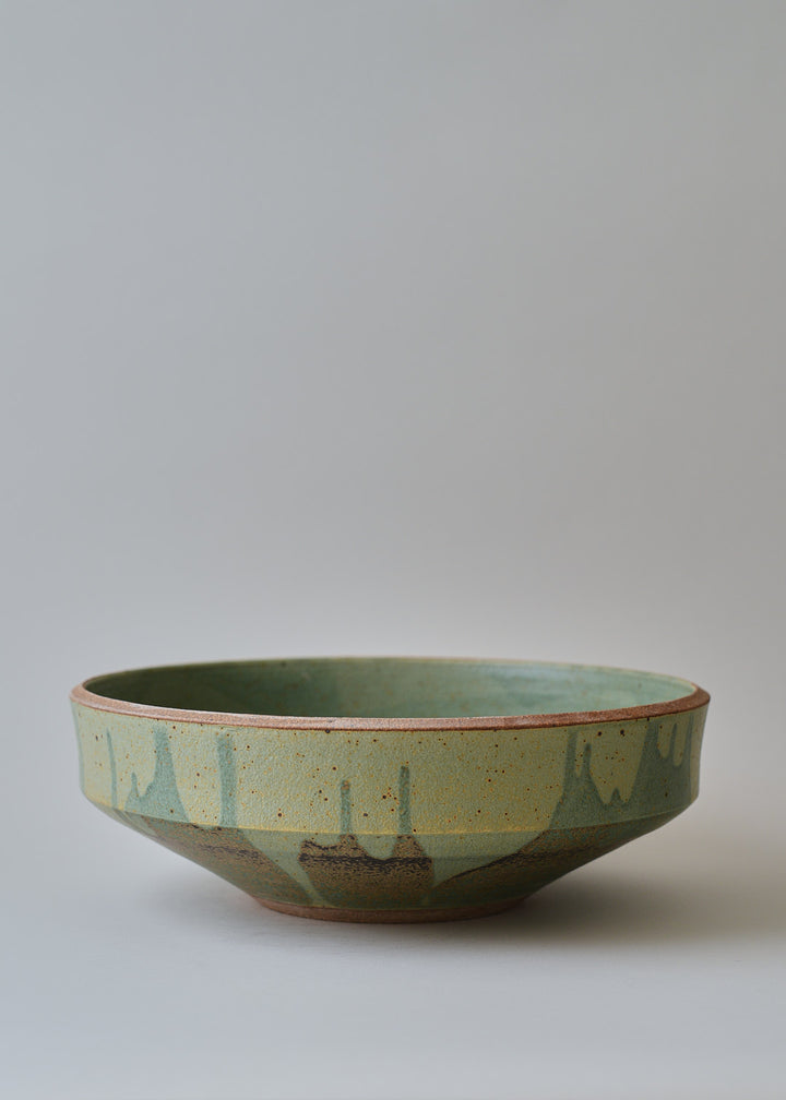 Extra Large Elle Series Bowl in Poured Copper Green - Victoria Morris Pottery
