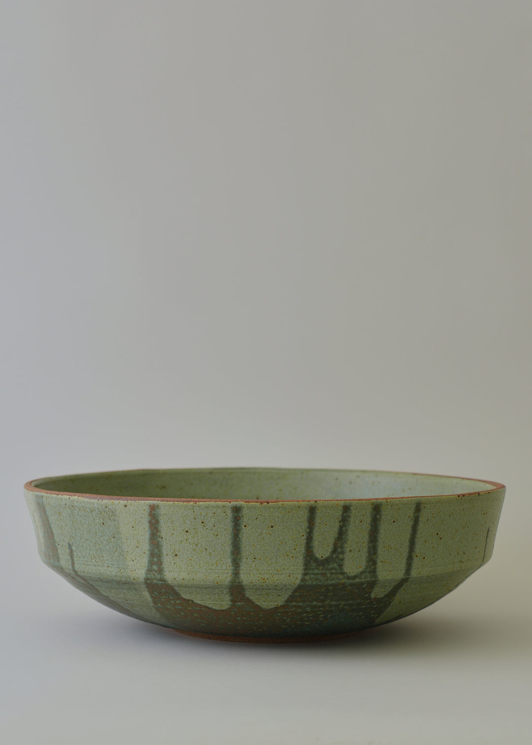 Extra Large Elle Series Bowl in Poured Copper Green - Victoria Morris Pottery