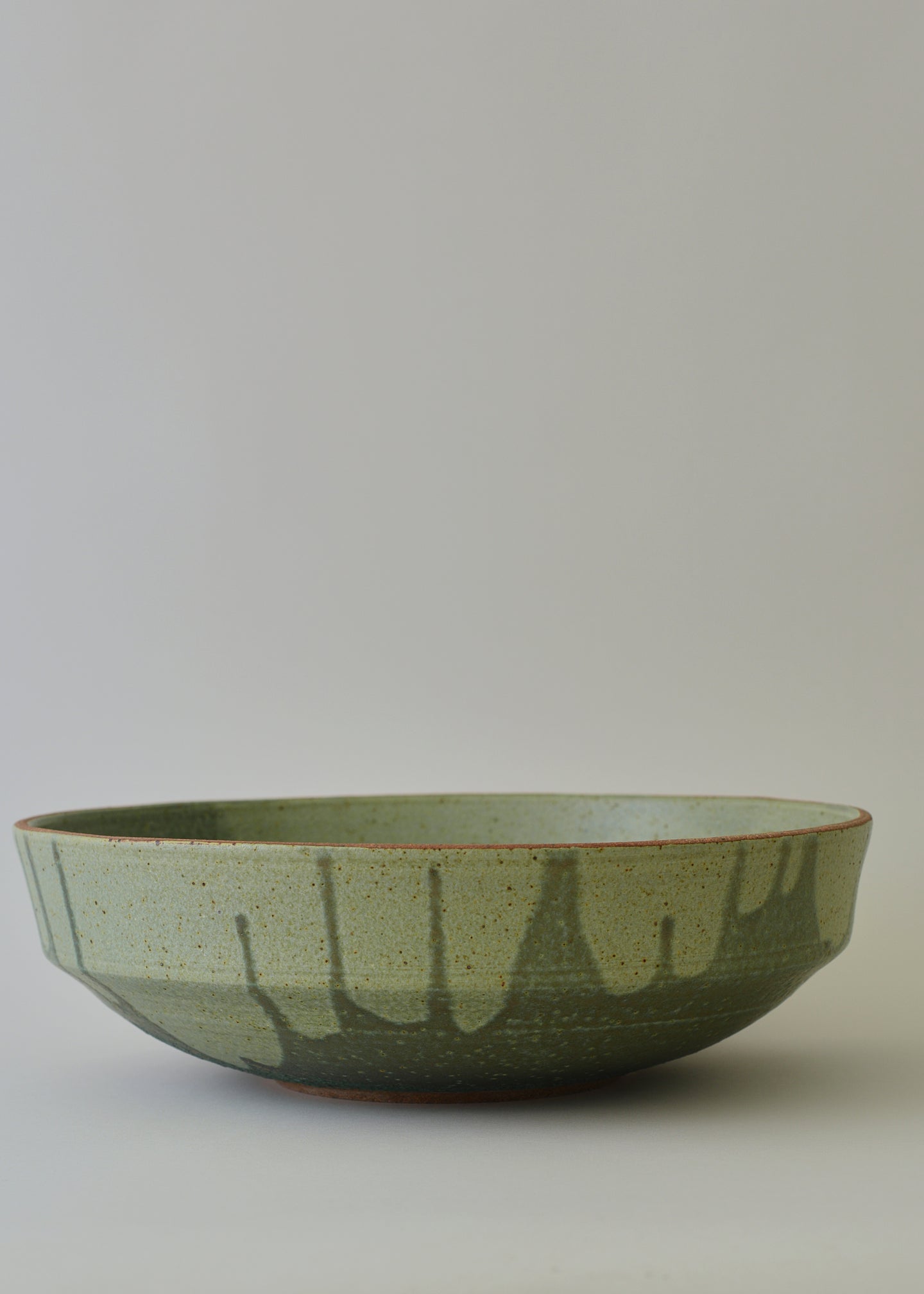 Extra Large Elle Series Bowl in Poured Copper Green - Victoria Morris Pottery