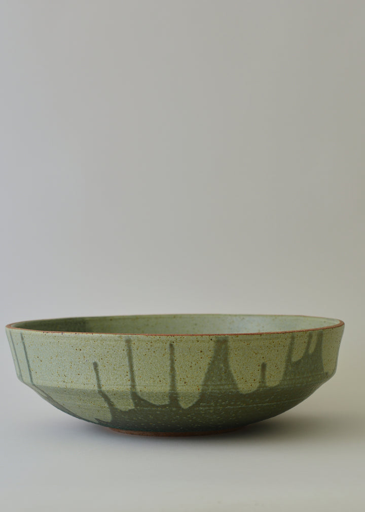 Extra Large Elle Series Bowl in Poured Copper Green - Victoria Morris Pottery