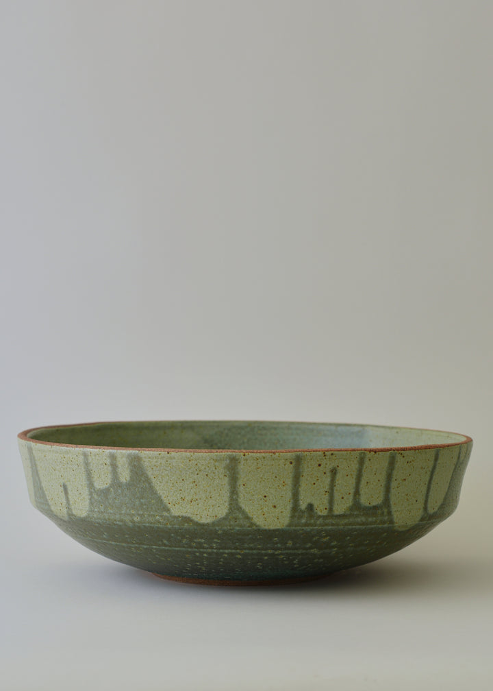 Extra Large Elle Series Bowl in Poured Copper Green - Victoria Morris Pottery