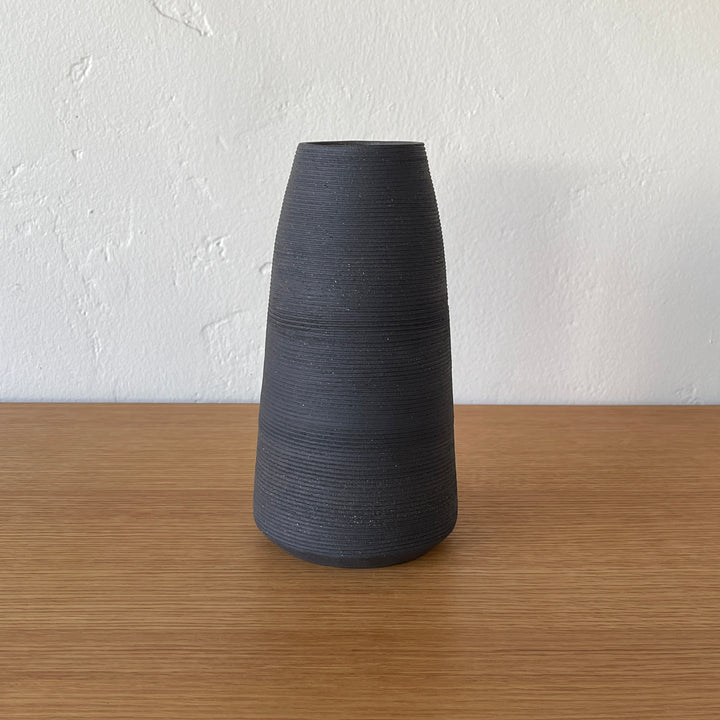 Ribbed Black Sand Conical Vase 265 - Victoria Morris Pottery