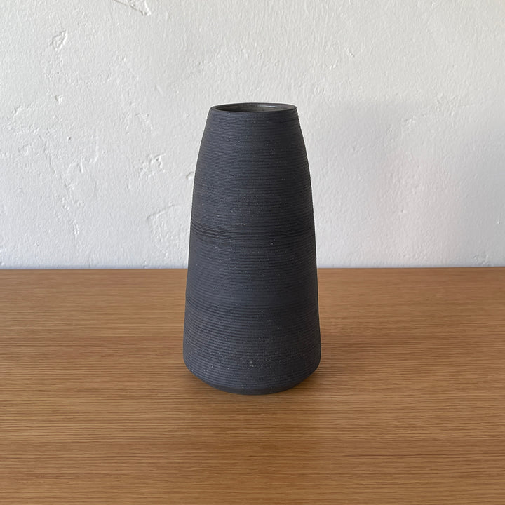 Ribbed Black Sand Conical Vase 265 - Victoria Morris Pottery