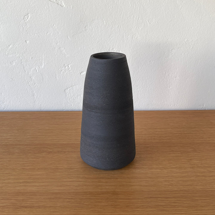 Ribbed Black Sand Conical Vase 265 - Victoria Morris Pottery