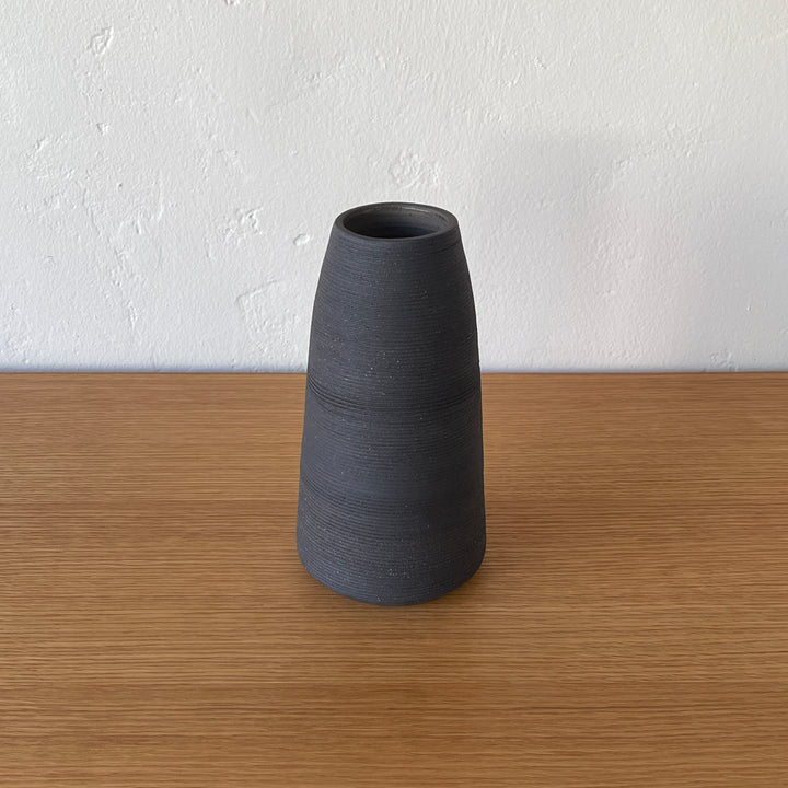 Ribbed Black Sand Conical Vase 265 - Victoria Morris Pottery