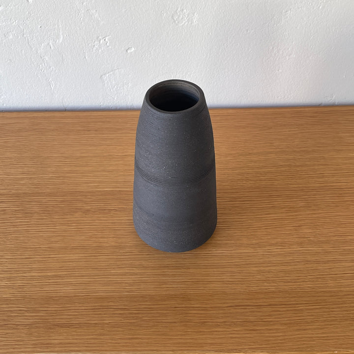 Ribbed Black Sand Conical Vase 265 - Victoria Morris Pottery