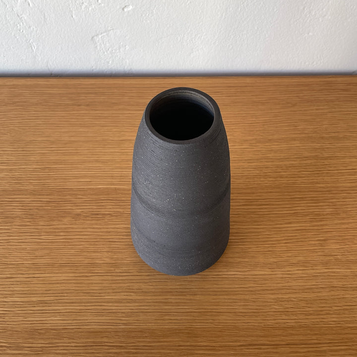 Ribbed Black Sand Conical Vase 265 - Victoria Morris Pottery