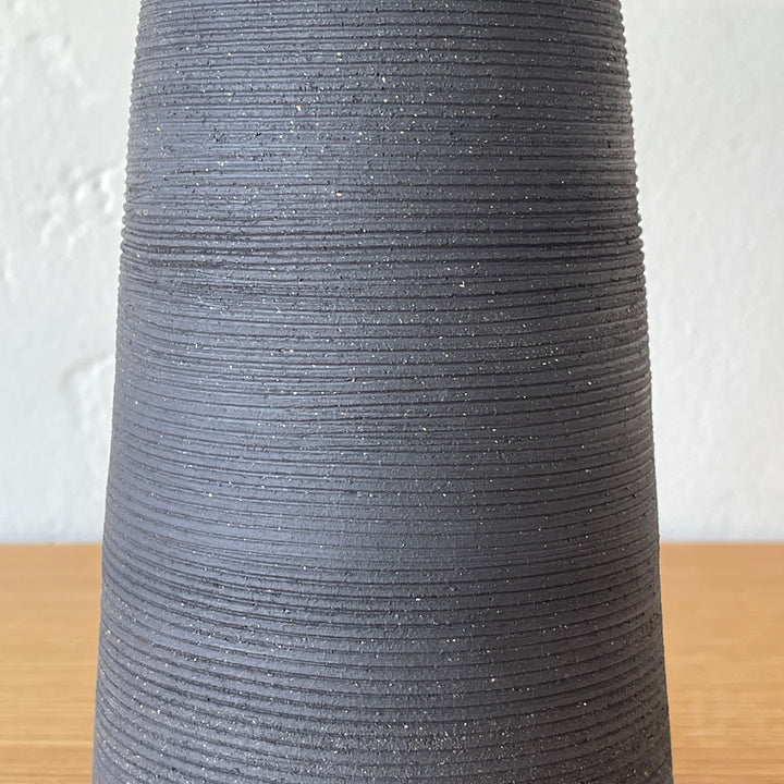 Ribbed Black Sand Conical Vase 265 - Victoria Morris Pottery