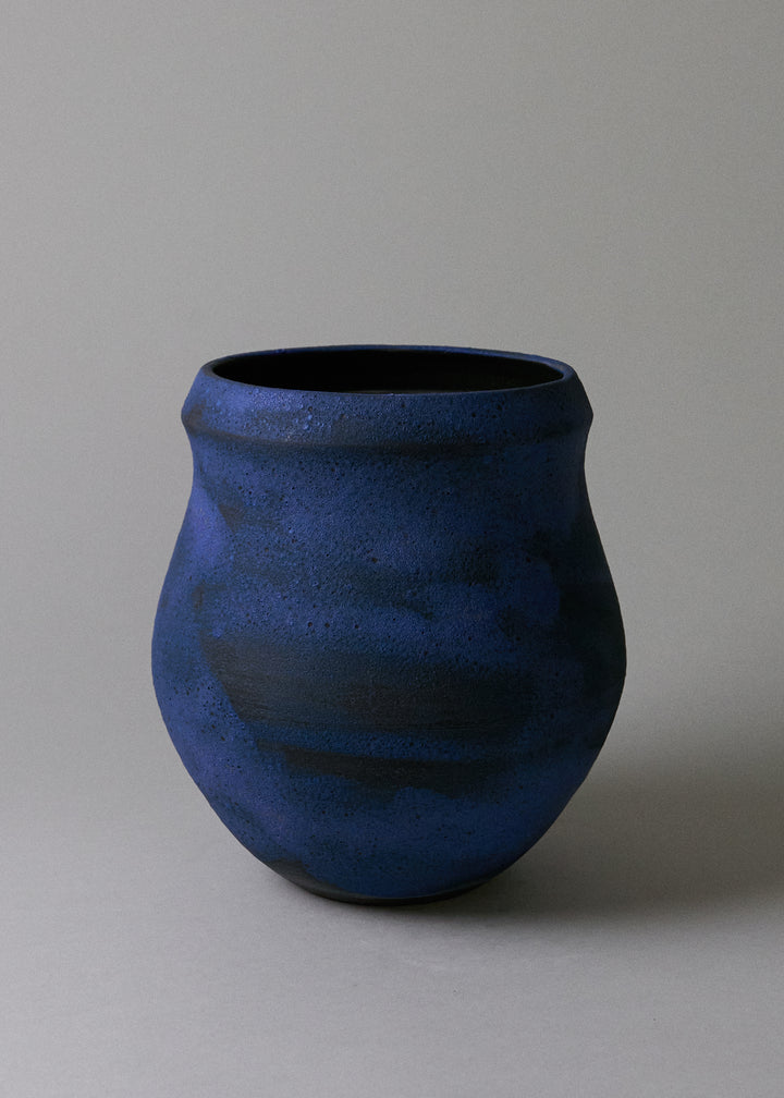Curved Vase No.2 in Brushed Cobalt - Victoria Morris Pottery